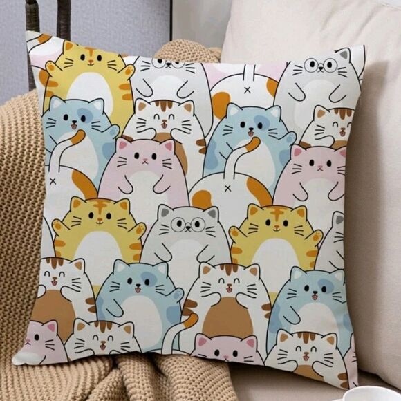 Cartoon Kitty Cats Design Zippered Pillowcase for Accent Pillow - Picture 2 of 4